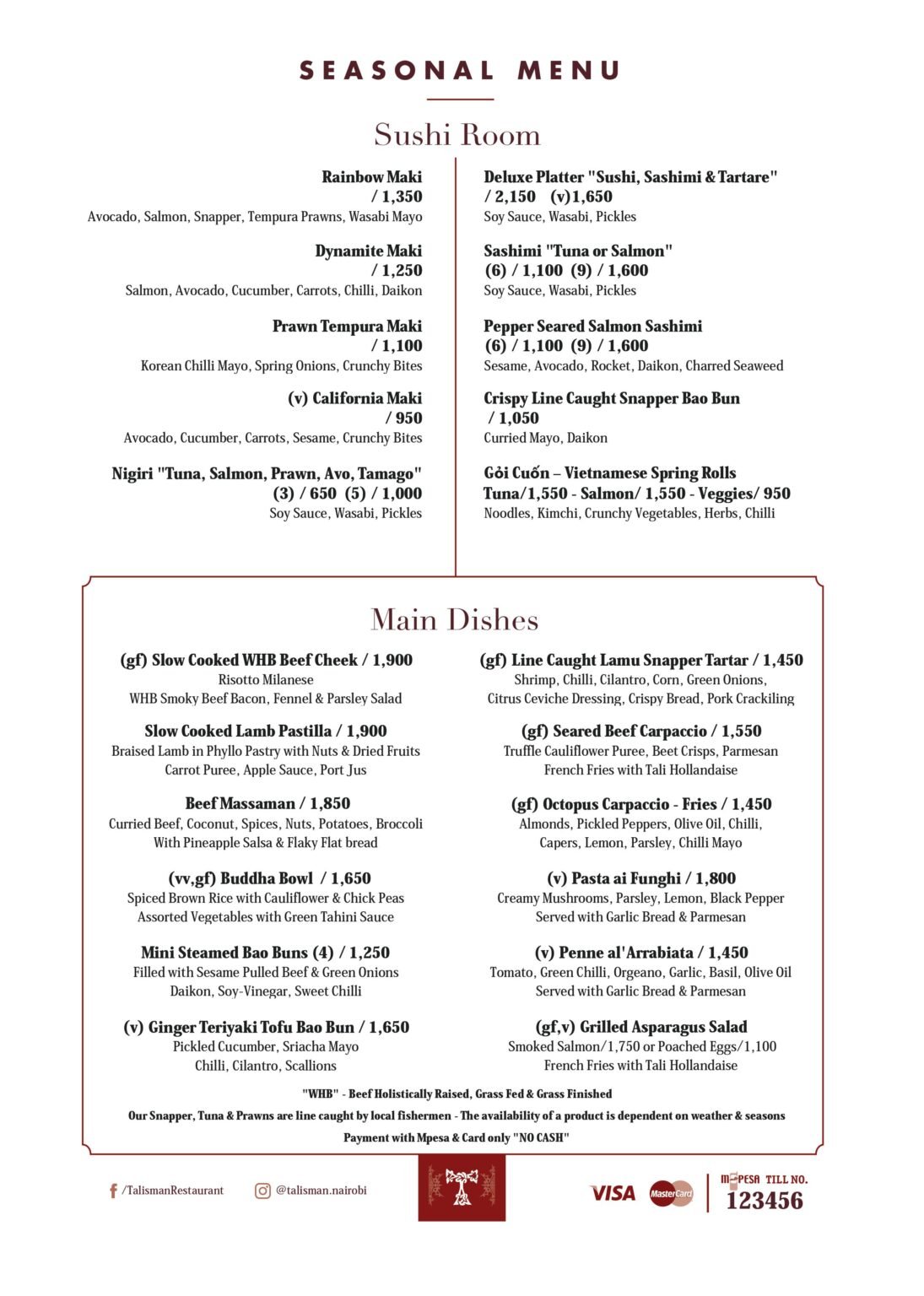Talisma Program Menu Book a table at The Talisman with EatOut