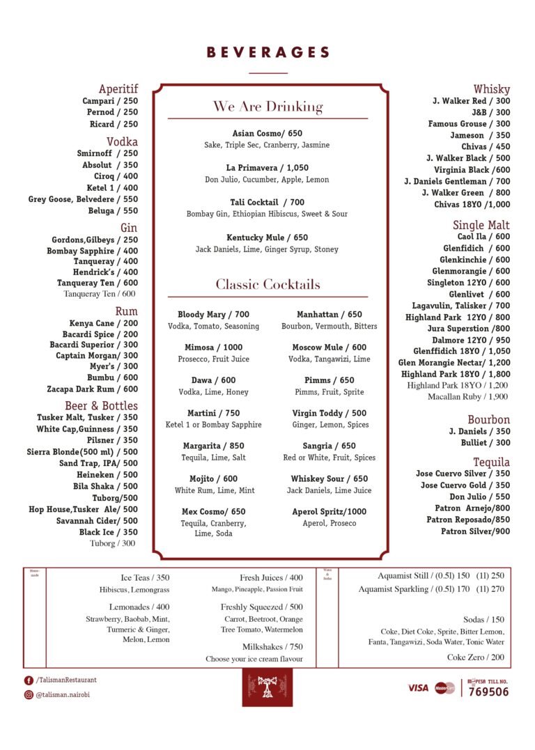 Talisma Program Menu Book a table at The Talisman with EatOut