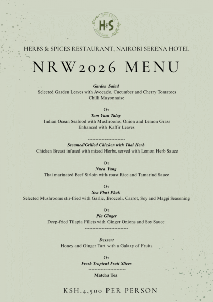 Herbs & Spices Restaurant at Nairobi Serena Hotel NRW2026 Menu Menu